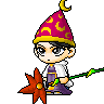 Magician in a robe and conehat holding a Maple Staff